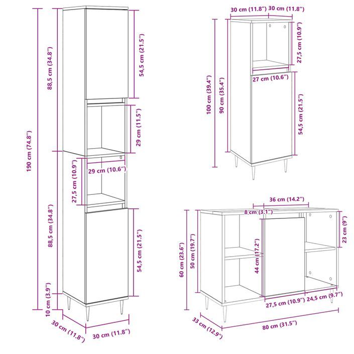 Ensemble de meubles de salle de bain 3 pcs chêne sonoma - Photo n°11