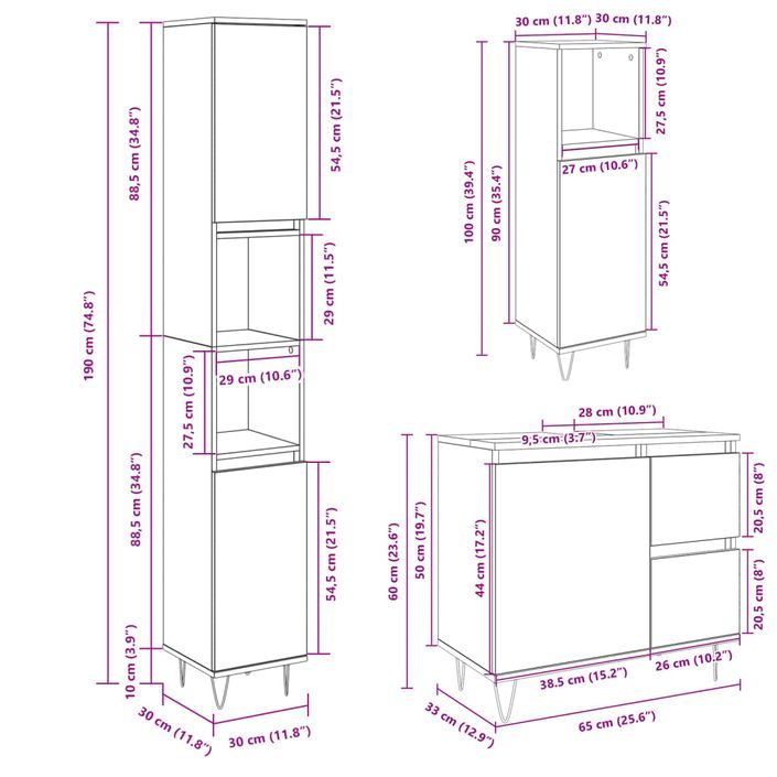 Ensemble de meubles de salle de bain 3 pcs chêne sonoma - Photo n°11