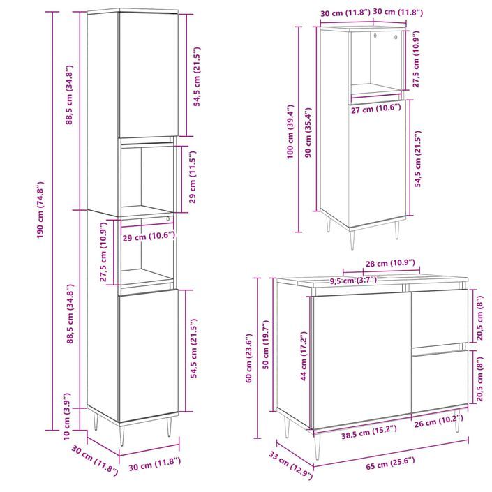 Ensemble de meubles de salle de bain 3 pcs chêne sonoma - Photo n°11