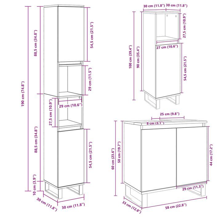 Ensemble de meubles de salle de bain 3 pcs chêne sonoma - Photo n°11