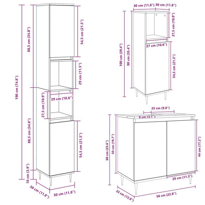 Ensemble de meubles de salle de bain 3 pcs chêne sonoma - Photo n°11