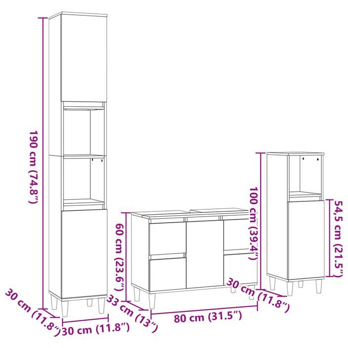 Ensemble de meubles de salle de bain 3 pcs chêne sonoma - Photo n°8