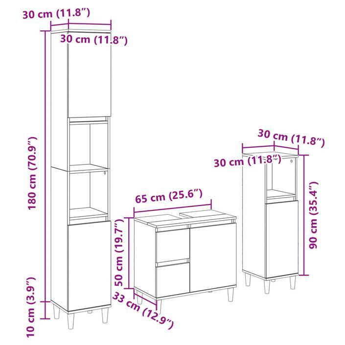 Ensemble de meubles de salle de bain 3 pcs chêne sonoma - Photo n°11