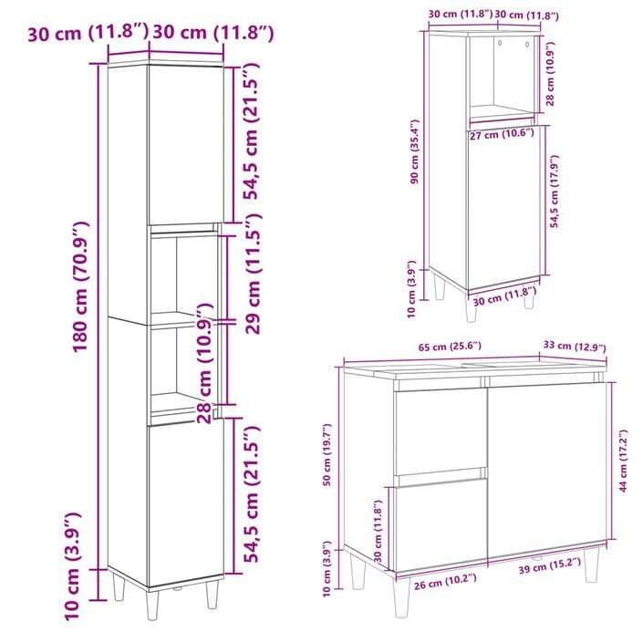 Ensemble de meubles de salle de bain 3 pcs chêne sonoma - Photo n°12