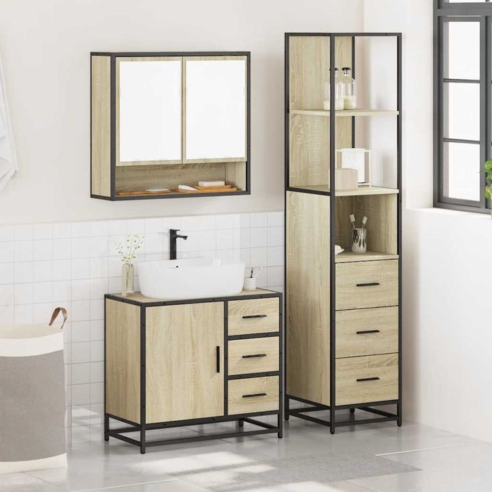 Ensemble de meubles de salle de bain 3 pcs chêne sonoma - Photo n°3