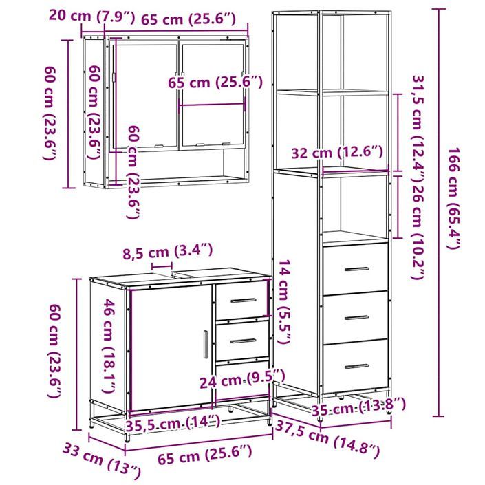 Ensemble de meubles de salle de bain 3 pcs chêne sonoma - Photo n°11