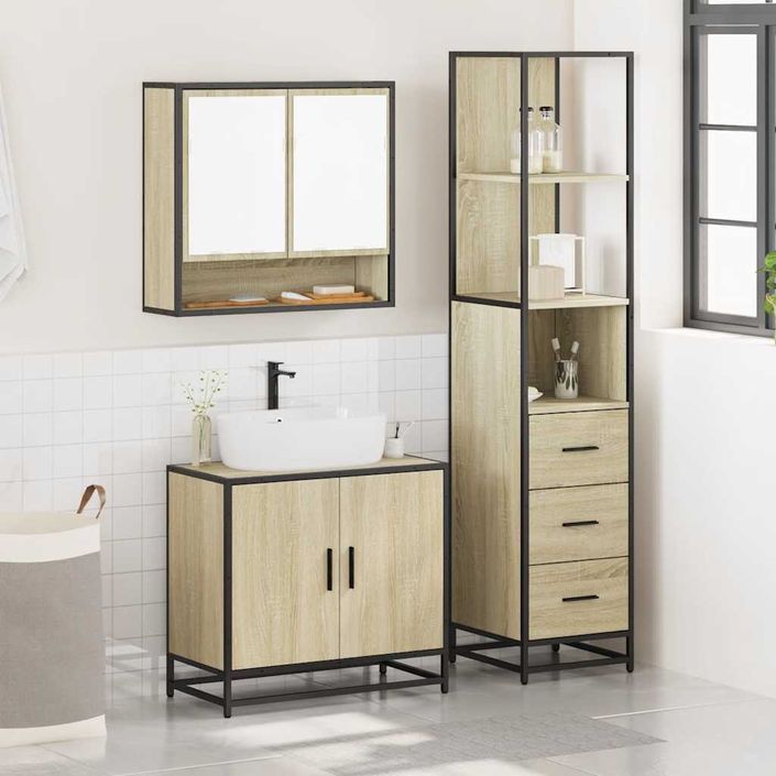 Ensemble de meubles de salle de bain 3 pcs chêne sonoma - Photo n°3