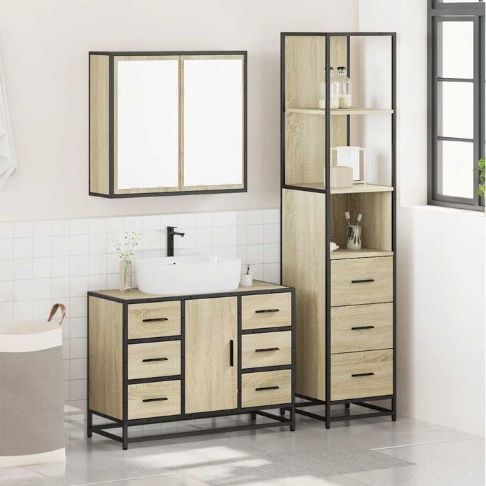 Ensemble de meubles de salle de bain 3 pcs chêne sonoma - Photo n°3