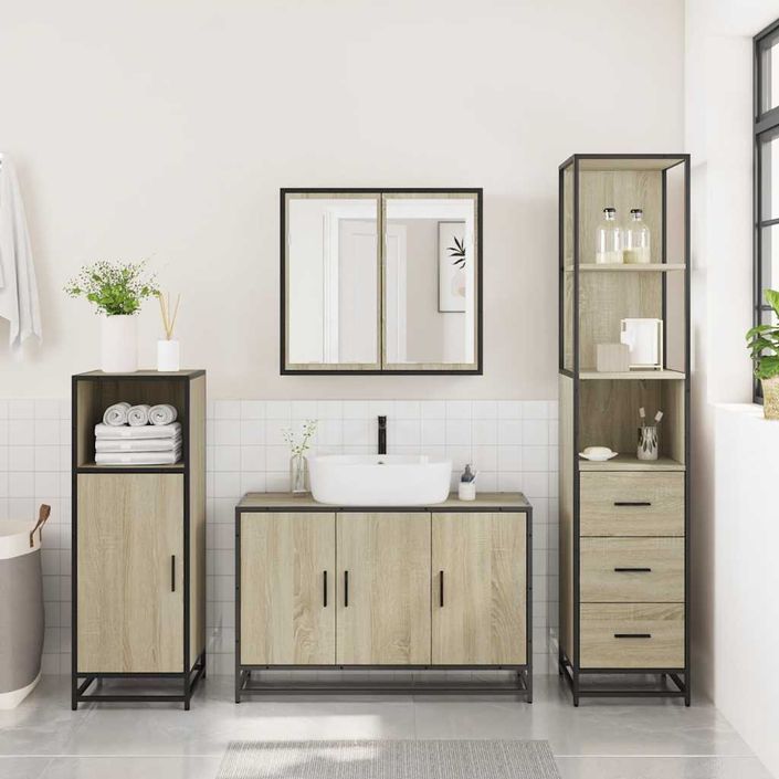 Ensemble de meubles de salle de bain 3 pcs chêne sonoma - Photo n°4