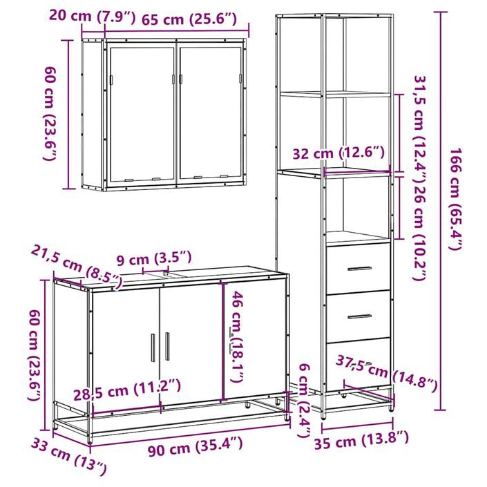 Ensemble de meubles de salle de bain 3 pcs chêne sonoma - Photo n°11