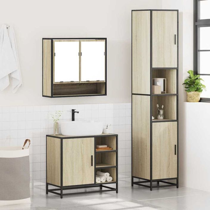 Ensemble de meubles de salle de bain 3 pcs chêne sonoma - Photo n°4