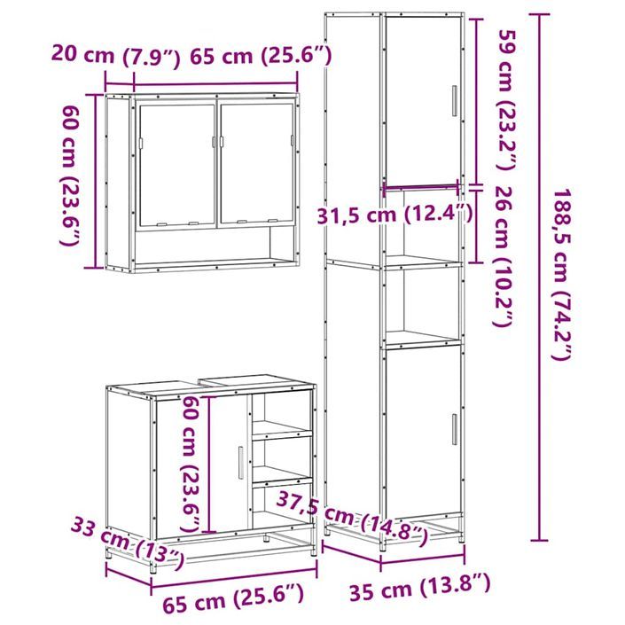 Ensemble de meubles de salle de bain 3 pcs chêne sonoma - Photo n°11