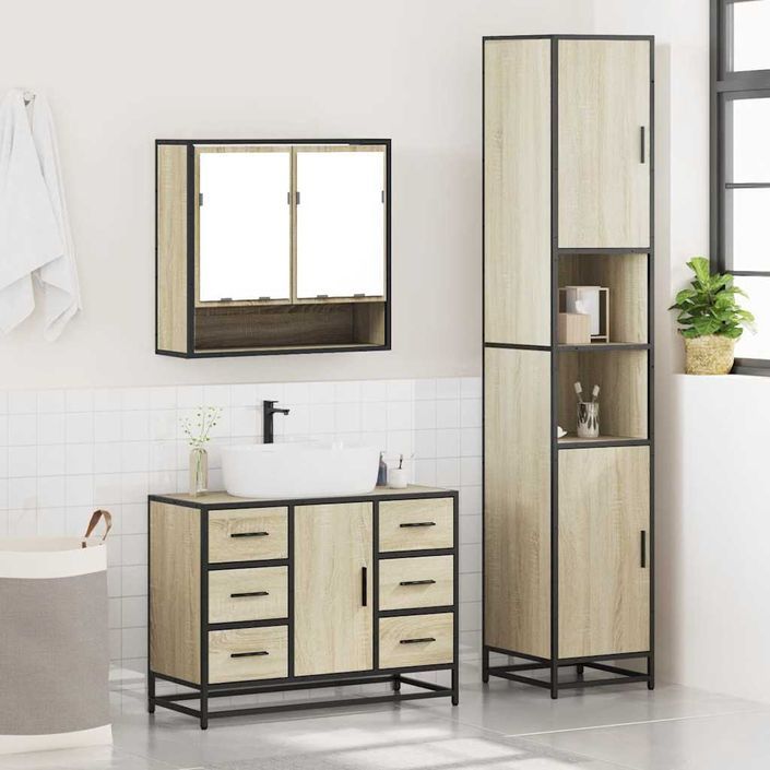 Ensemble de meubles de salle de bain 3 pcs chêne sonoma - Photo n°4