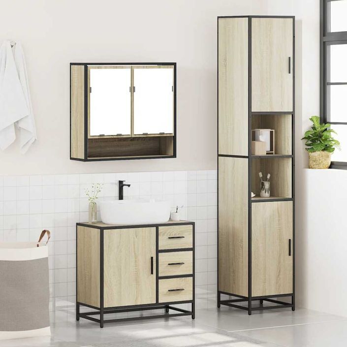 Ensemble de meubles de salle de bain 3 pcs chêne sonoma - Photo n°4