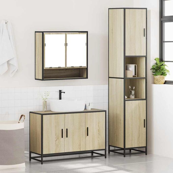 Ensemble de meubles de salle de bain 3 pcs chêne sonoma - Photo n°4