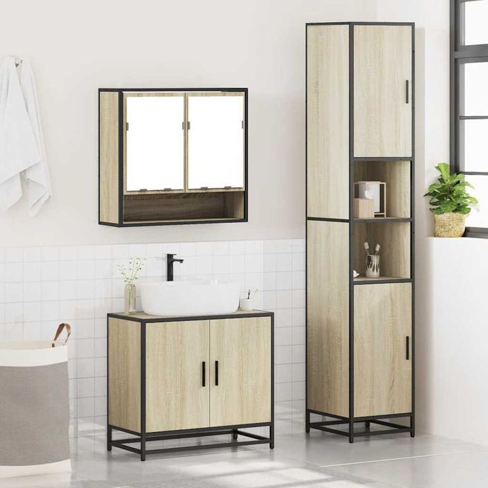 Ensemble de meubles de salle de bain 3 pcs chêne sonoma - Photo n°4