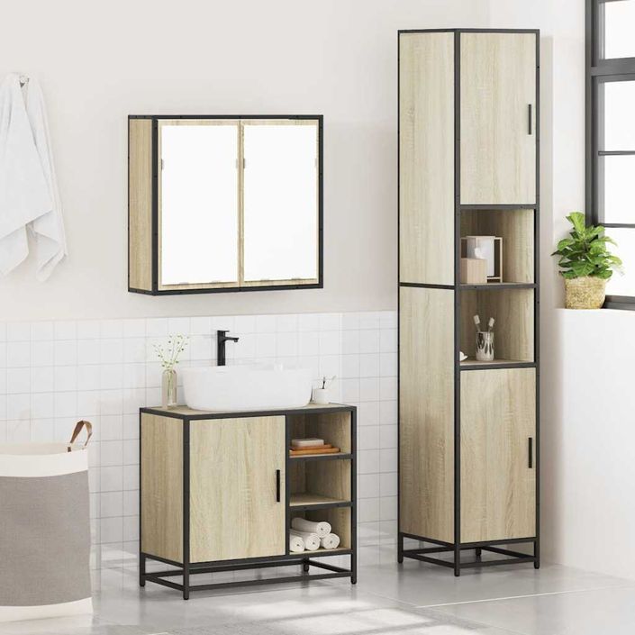 Ensemble de meubles de salle de bain 3 pcs chêne sonoma - Photo n°4