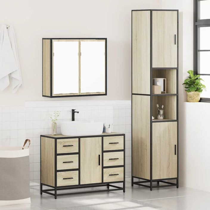 Ensemble de meubles de salle de bain 3 pcs chêne sonoma - Photo n°4