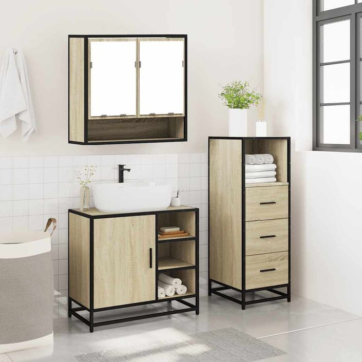 Ensemble de meubles de salle de bain 3 pcs chêne sonoma - Photo n°4