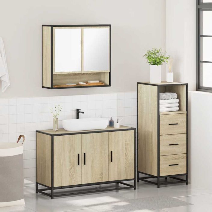 Ensemble de meubles de salle de bain 3 pcs chêne sonoma - Photo n°4