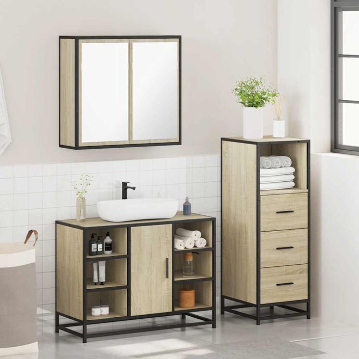 Ensemble de meubles de salle de bain 3 pcs chêne sonoma - Photo n°4