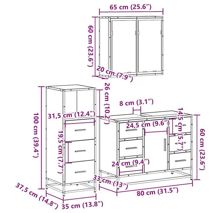 Ensemble de meubles de salle de bain 3 pcs chêne sonoma - Photo n°11