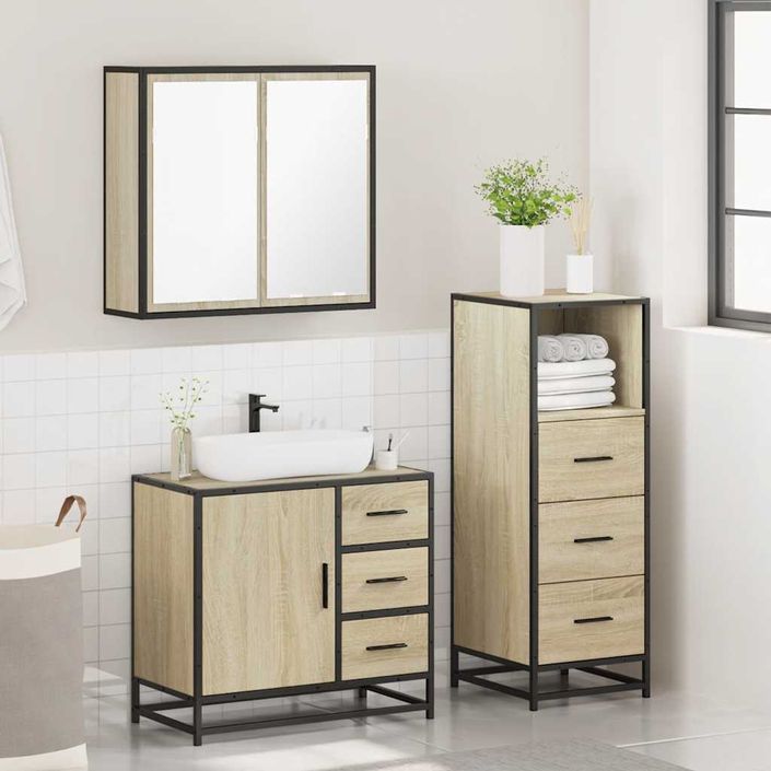 Ensemble de meubles de salle de bain 3 pcs chêne sonoma - Photo n°4