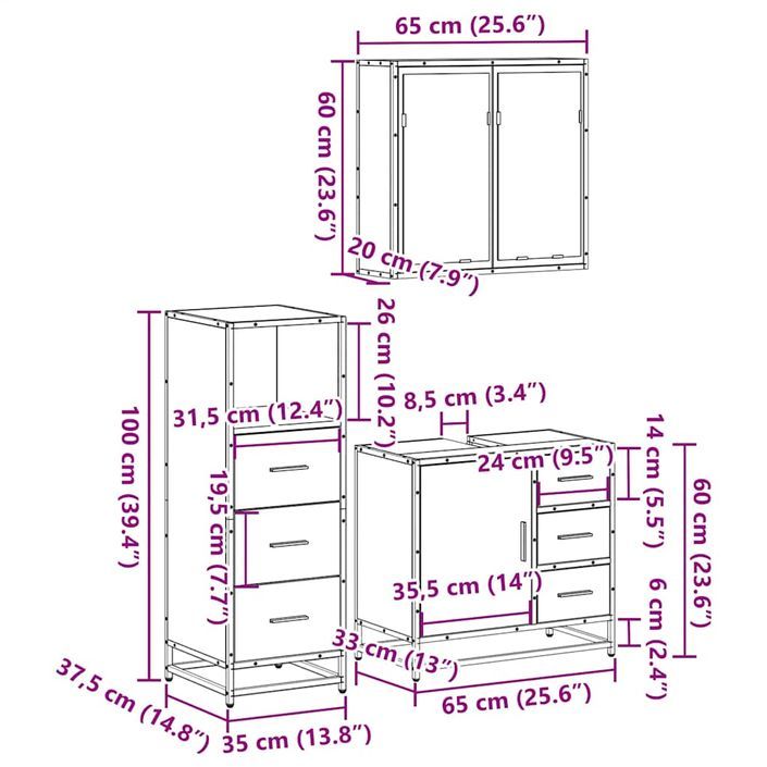 Ensemble de meubles de salle de bain 3 pcs chêne sonoma - Photo n°11