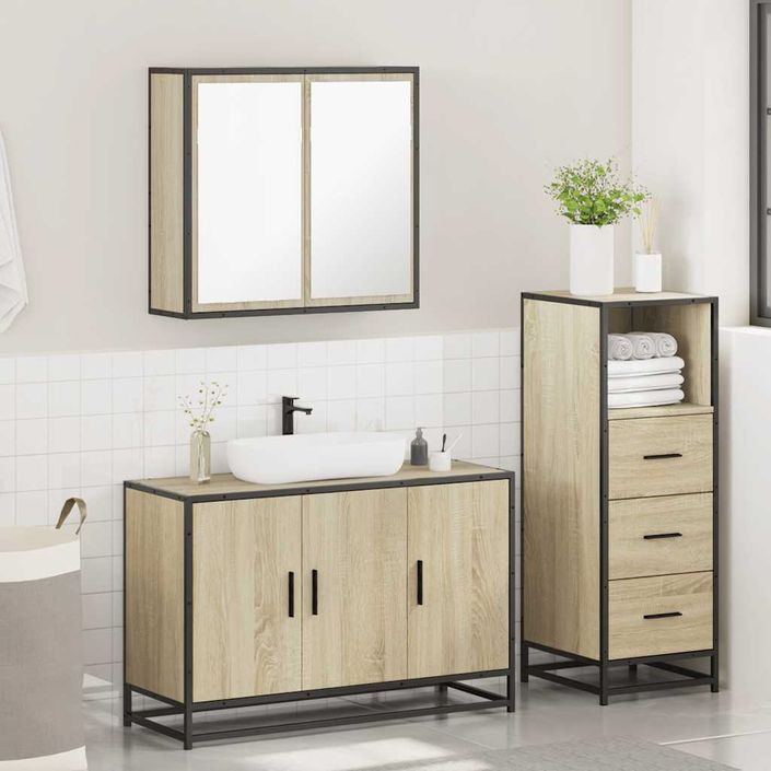 Ensemble de meubles de salle de bain 3 pcs chêne sonoma - Photo n°4