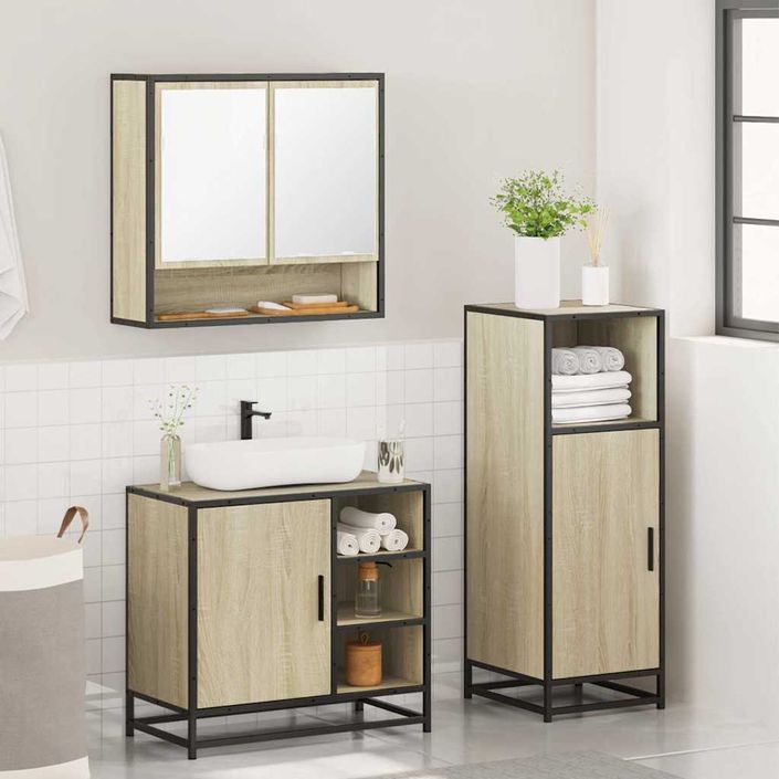 Ensemble de meubles de salle de bain 3 pcs chêne sonoma - Photo n°4