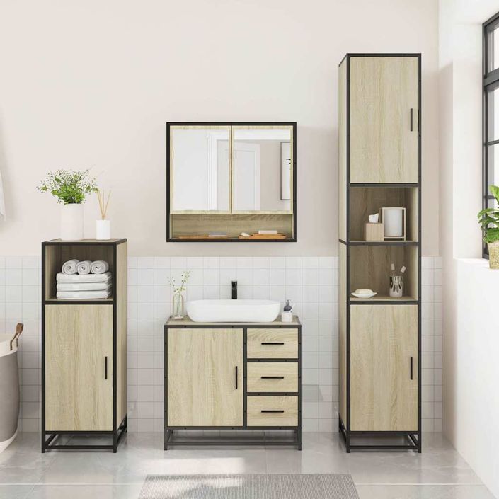 Ensemble de meubles de salle de bain 3 pcs chêne sonoma - Photo n°3