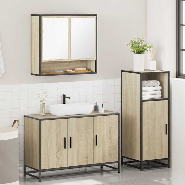 Ensemble de meubles de salle de bain 3 pcs chêne sonoma - Photo n°4