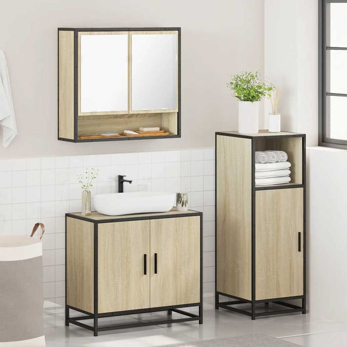 Ensemble de meubles de salle de bain 3 pcs chêne sonoma - Photo n°4