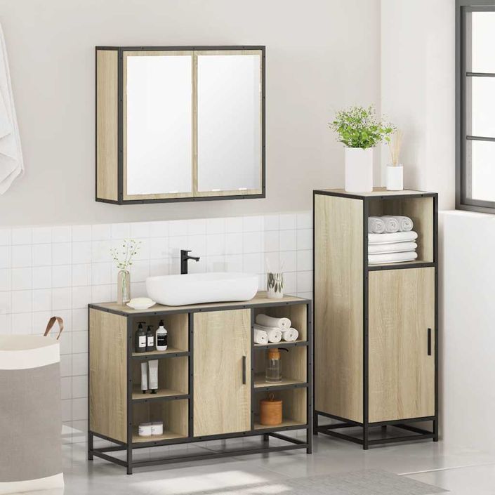 Ensemble de meubles de salle de bain 3 pcs chêne sonoma - Photo n°4