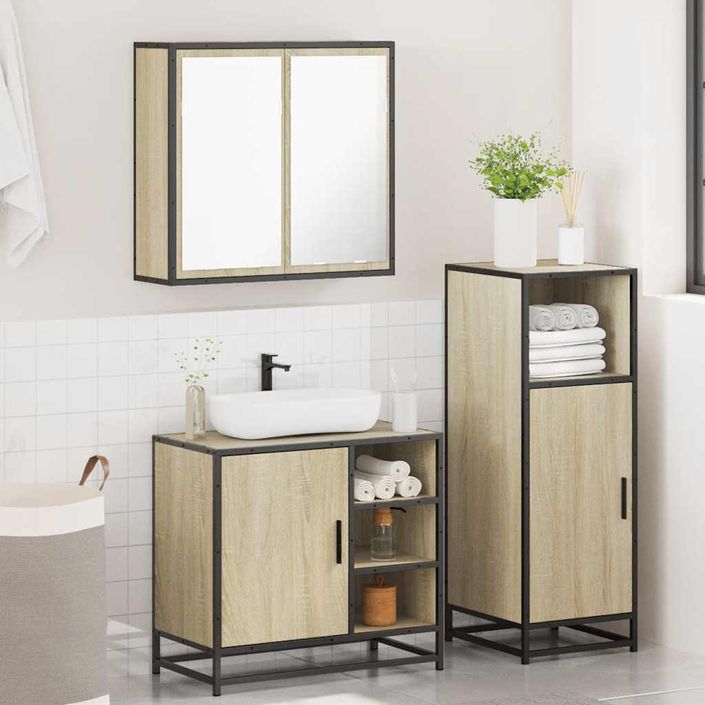 Ensemble de meubles de salle de bain 3 pcs chêne sonoma - Photo n°4