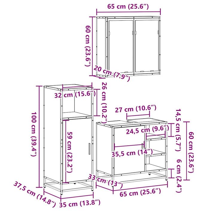 Ensemble de meubles de salle de bain 3 pcs chêne sonoma - Photo n°11