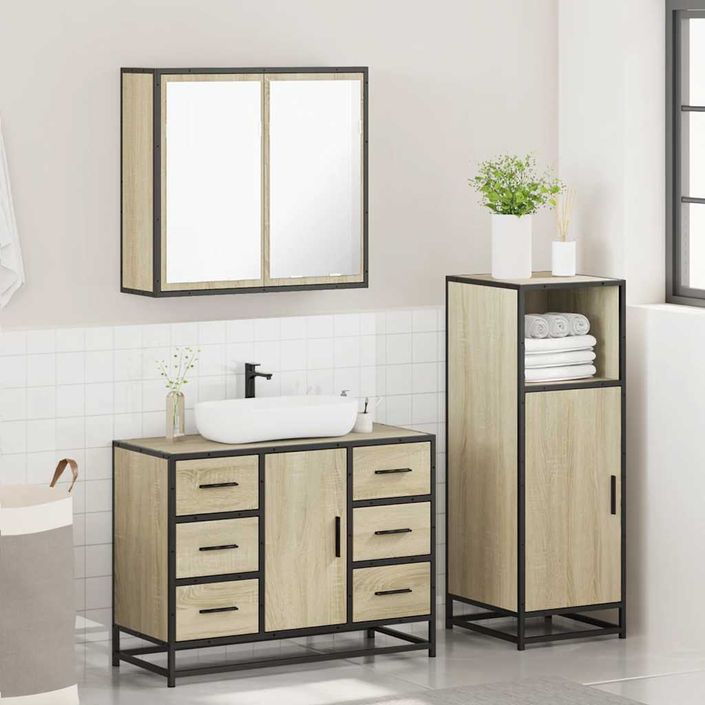 Ensemble de meubles de salle de bain 3 pcs chêne sonoma - Photo n°4