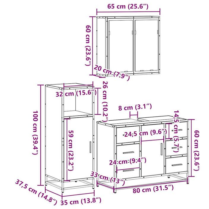 Ensemble de meubles de salle de bain 3 pcs chêne sonoma - Photo n°11