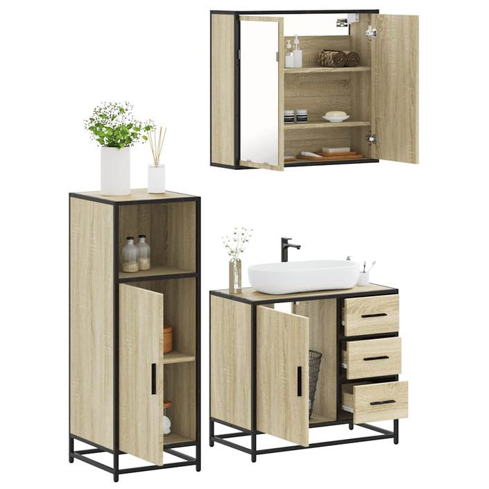 Ensemble de meubles de salle de bain 3 pcs chêne sonoma - Photo n°1