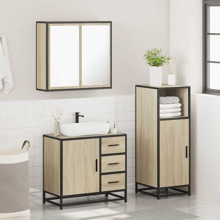 Ensemble de meubles de salle de bain 3 pcs chêne sonoma - Photo n°4