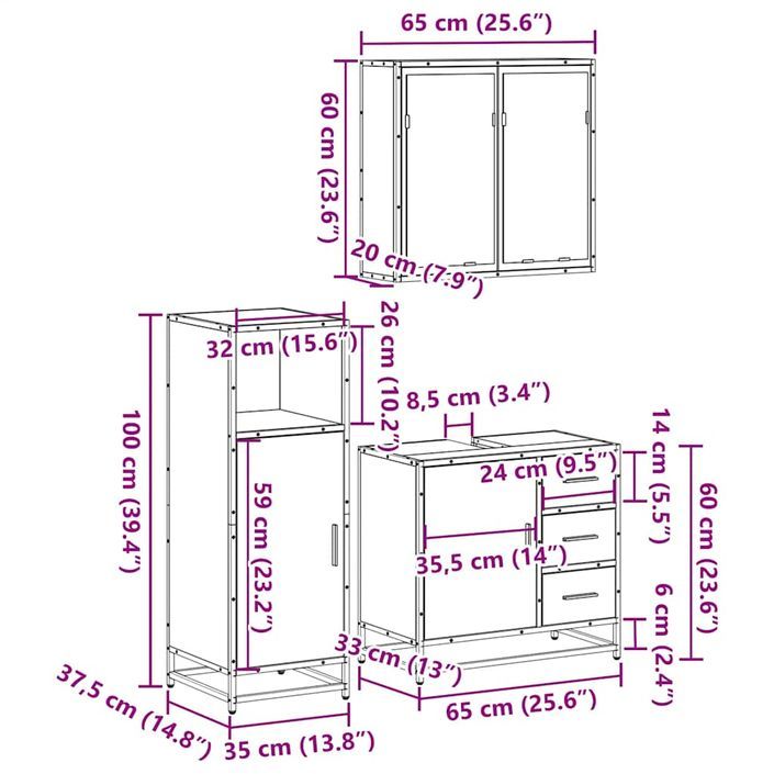 Ensemble de meubles de salle de bain 3 pcs chêne sonoma - Photo n°11