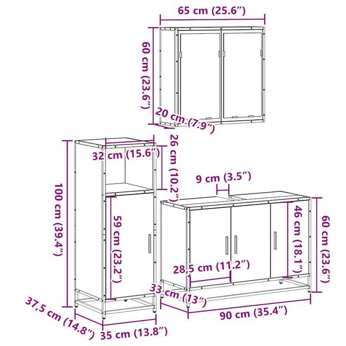 Ensemble de meubles de salle de bain 3 pcs chêne sonoma - Photo n°11