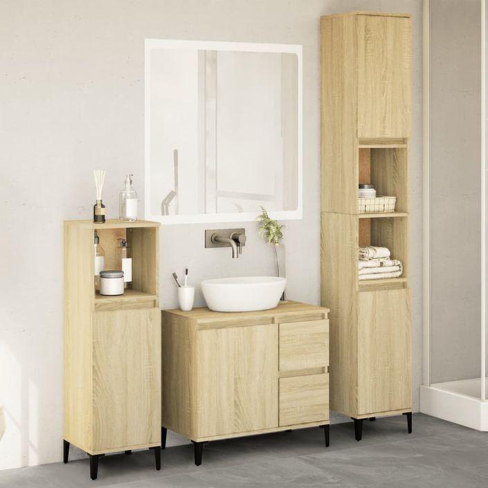 Ensemble de meubles de salle de bain 3 pcs chêne sonoma - Photo n°2