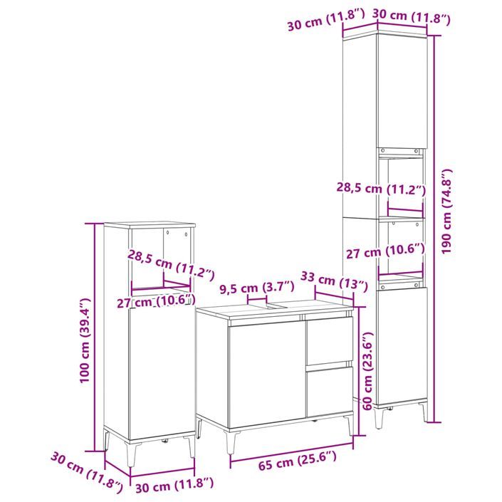 Ensemble de meubles de salle de bain 3 pcs chêne sonoma - Photo n°10