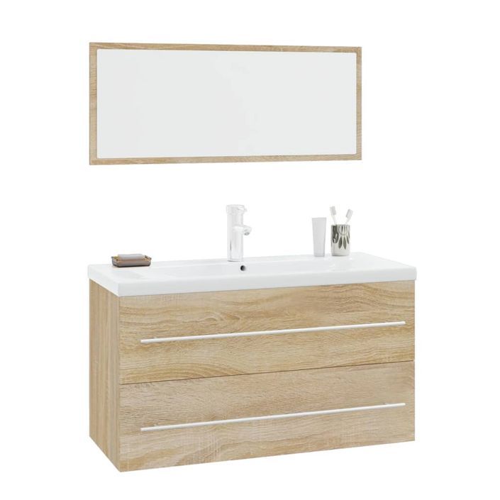 Ensemble de meubles de salle de bain 3 pcs Chêne sonoma 2 - Photo n°2