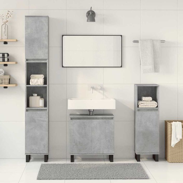 Ensemble de meubles de salle de bain 3 pcs gris béton - Photo n°3