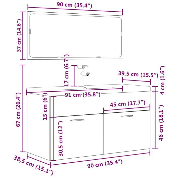 Ensemble de meubles de salle de bain 3 pcs gris béton - Photo n°11