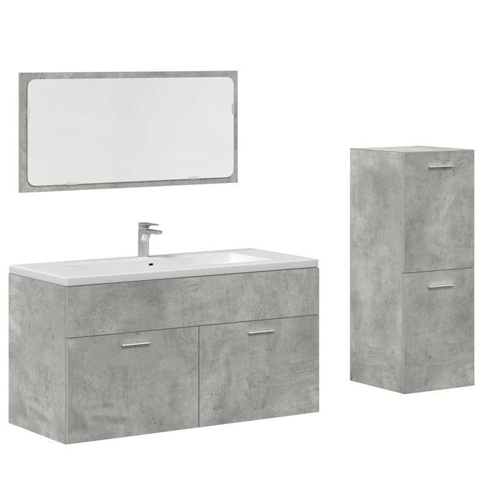 Ensemble de meubles de salle de bain 3 pcs gris béton - Photo n°2