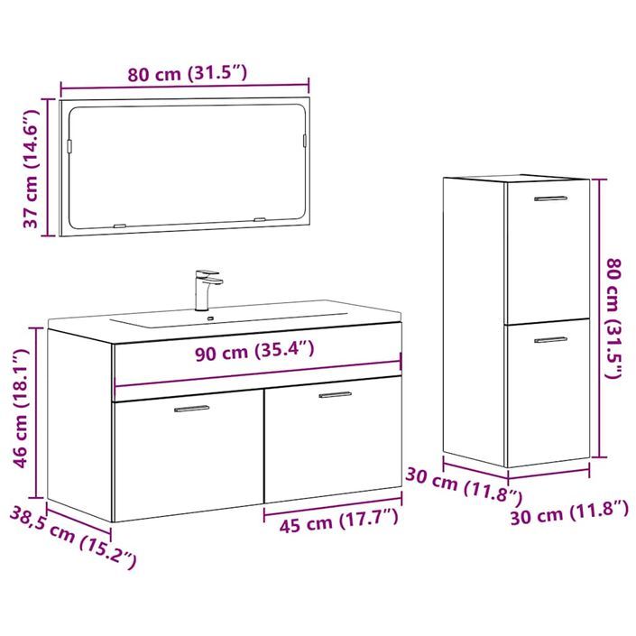 Ensemble de meubles de salle de bain 3 pcs gris béton - Photo n°9