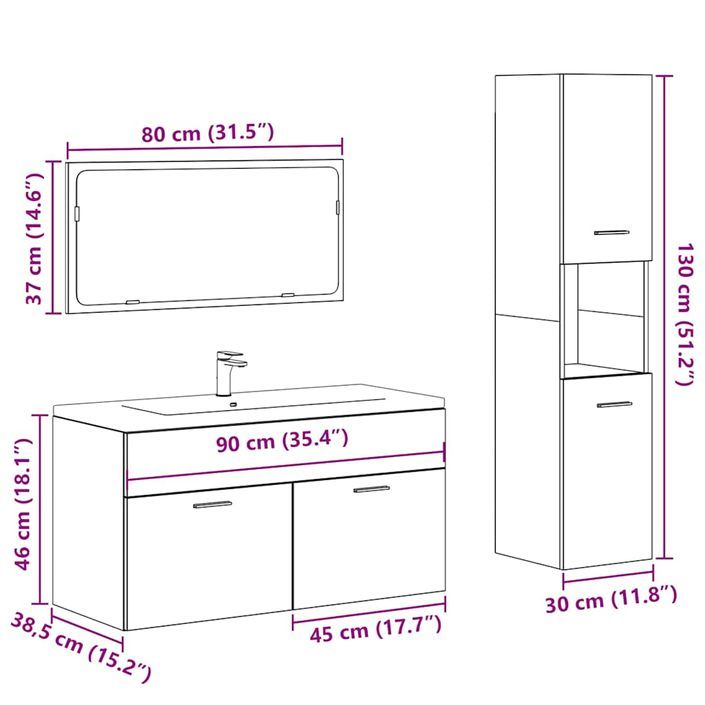 Ensemble de meubles de salle de bain 3 pcs gris béton - Photo n°9